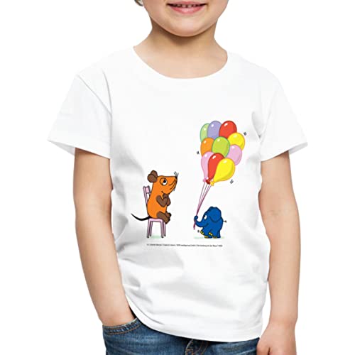 Spreadshirt Sendung Mit Der Maus Luftballons Vom Kleinen Elefanten Geburtstag Kinder Premium T-Shirt, 134/140 (8 Jahre), weiß von Spreadshirt