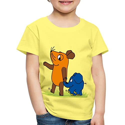 Spreadshirt Die Sendung Mit Der Maus Elefant Und Maus Hand An Rüssel Kinder Premium T-Shirt, 110/116 (4 Jahre), Gelb von Spreadshirt