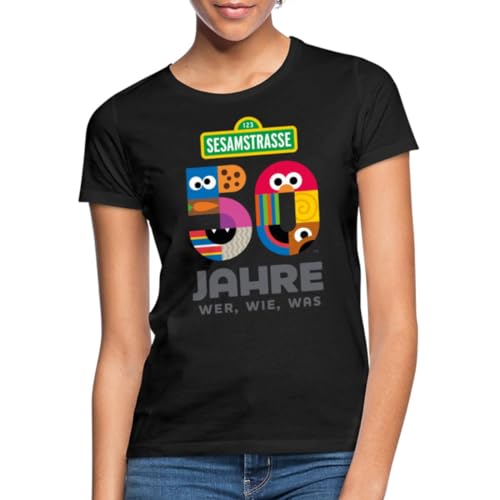 Spreadshirt Sesamstraße 50 Jahre Jubiläum Wer, Wie, was Frauen T-Shirt, L, Schwarz von Spreadshirt