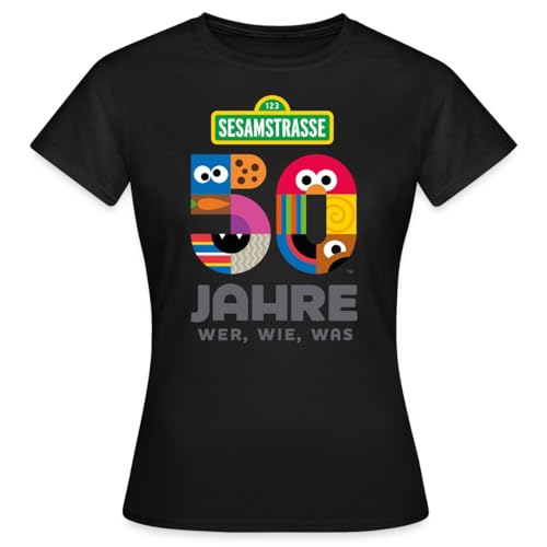 Spreadshirt Sesamstraße 50 Jahre Jubiläum Wer, Wie, was Frauen T-Shirt, L, Schwarz von Spreadshirt