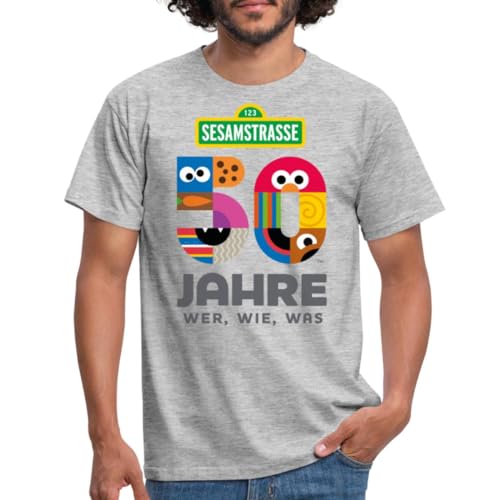 Spreadshirt Sesamstraße 50 Jahre Jubiläum Wer, Wie, was Männer T-Shirt, L, Grau meliert von Spreadshirt