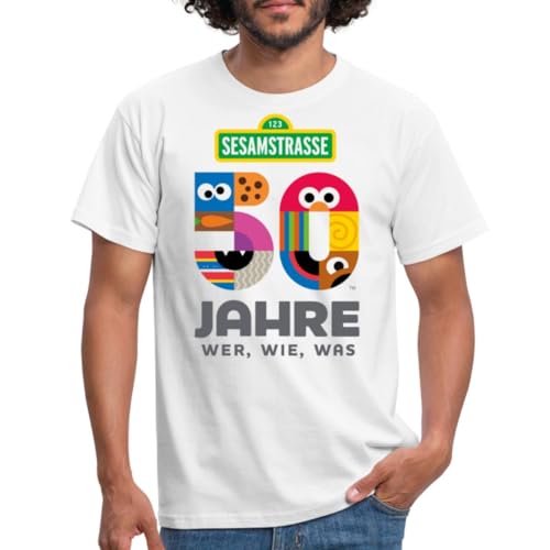 Spreadshirt Sesamstraße 50 Jahre Jubiläum Wer, Wie, was Männer T-Shirt, XL, weiß von Spreadshirt