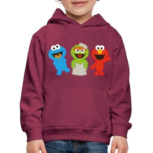 Spreadshirt Sesamstraße Baby Krümelmonster, Oscar & Elmo Kinder Premium Hoodie, 110/116 (5-6 Jahre), Bordeaux von Spreadshirt