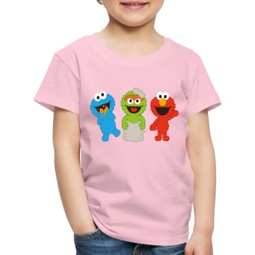 Spreadshirt Sesamstraße Baby Krümelmonster, Oscar & Elmo Kinder Premium T-Shirt, 98/104 (2 Jahre), Hellrosa von Spreadshirt