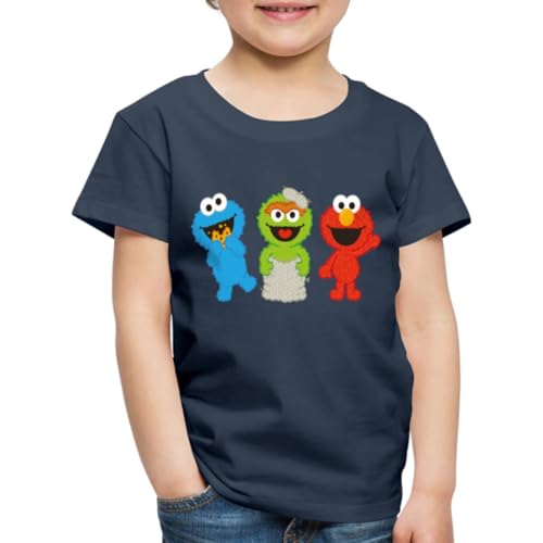 Spreadshirt Sesamstraße Baby Krümelmonster, Oscar & Elmo Kinder Premium T-Shirt, 98/104 (2 Jahre), Navy von Spreadshirt