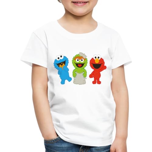 Spreadshirt Sesamstraße Baby Krümelmonster, Oscar & Elmo Kinder Premium T-Shirt, 98/104 (2 Jahre), weiß von Spreadshirt