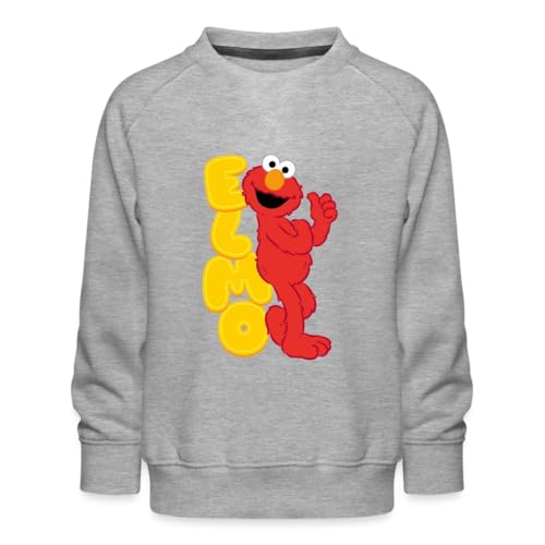 Spreadshirt Sesamstraße Elmo Glücklich Kinder Premium Pullover, 98/104 (3-4 Jahre), Grau meliert von Spreadshirt