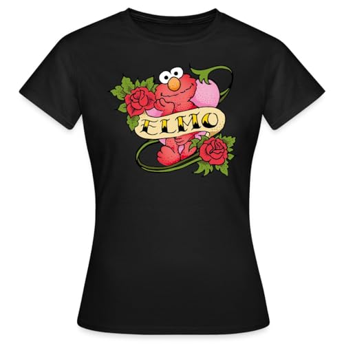 Spreadshirt Sesamstraße Elmo Tattoo Vintage Herz Frauen T-Shirt, L, Schwarz von Spreadshirt