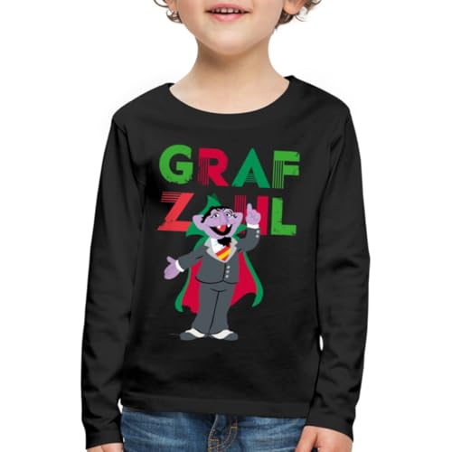 Spreadshirt Sesamstraße GRAF Zahl Kinder Premium Langarmshirt, 122/128 (6 Jahre), Schwarz von Spreadshirt