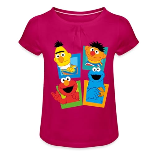 Spreadshirt Sesamstraße Kacheln Ernie und Bert Mädchen T-Shirt mit Raffungen, 6 Jahre, Fuchsia von Spreadshirt