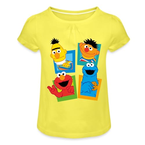 Spreadshirt Sesamstraße Kacheln Ernie und Bert Mädchen T-Shirt mit Raffungen, 8 Jahre, Gelb von Spreadshirt