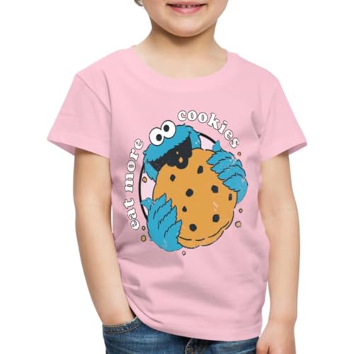 Spreadshirt Sesamstraße Krümelmonster Eat More Cookies Kinder Premium T-Shirt, 122/128 (6 Jahre), Hellrosa von Spreadshirt