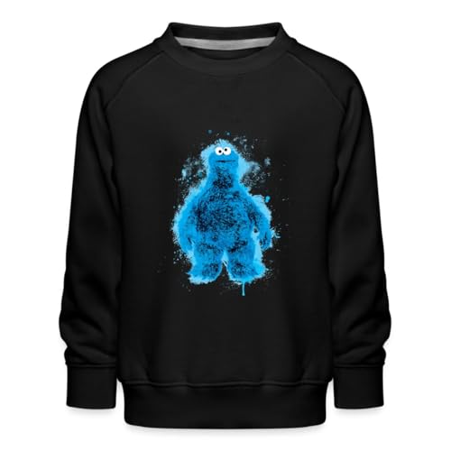 Spreadshirt Sesamstraße Krümelmonster Farbspritzer Kinder Premium Pullover, 134/146 (9-11 Jahre), Schwarz von Spreadshirt