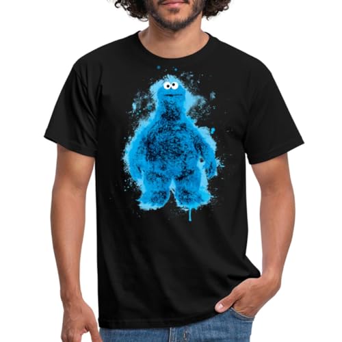 Spreadshirt Sesamstraße Krümelmonster Farbspritzer Männer T-Shirt, XXL, Schwarz von Spreadshirt