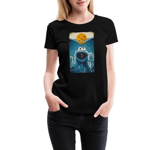 Spreadshirt Sesamstraße Krümelmonster Hai Frauen Premium T-Shirt, L, Schwarz von Spreadshirt