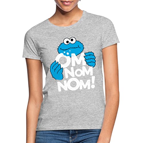 Spreadshirt Sesamstraße Krümelmonster Om Nom Nom Frauen T-Shirt, L, Grau meliert von Spreadshirt