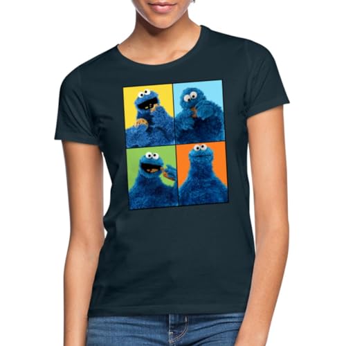 Spreadshirt Sesamstraße Krümelmonster Posen Frauen T-Shirt, L, Navy von Spreadshirt