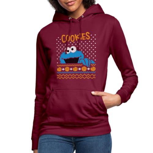 Spreadshirt Sesamstraße Krümelmonster Ugly Xmas Frauen Hoodie, M, Bordeaux von Spreadshirt