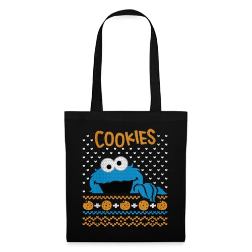 Spreadshirt Sesamstraße Krümelmonster Ugly Xmas Einkaufstasche, One size, Schwarz von Spreadshirt