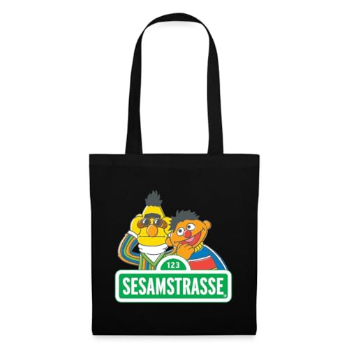 Spreadshirt Sesamstraße Schild Ernie und Bert Einkaufstasche, One size, Schwarz von Spreadshirt