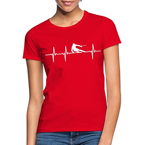 Spreadshirt Skifahren Herzschlag Skifahrer EKG Frauen T-Shirt, XL, Rot von Spreadshirt
