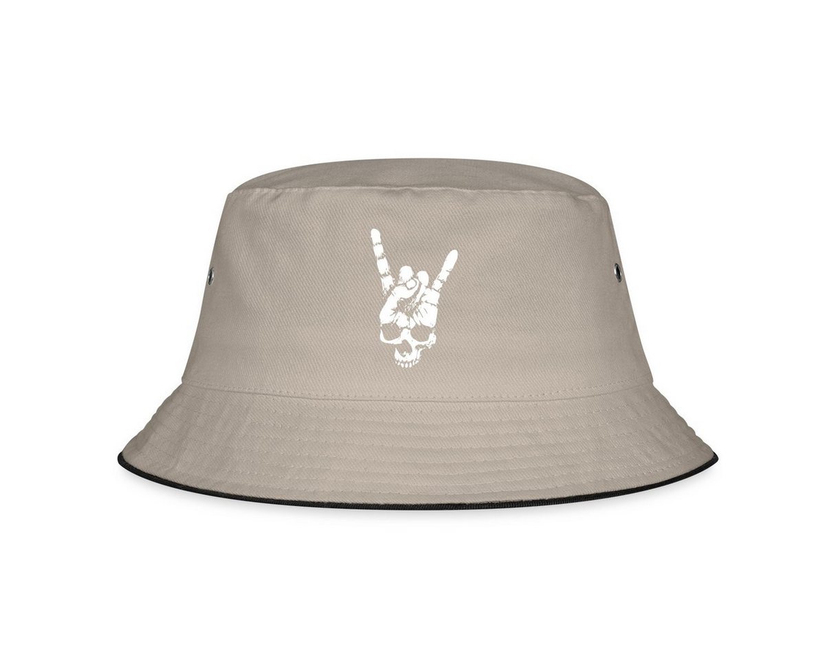 Spreadshirt Sonnenhut Heavy Metal Totenkopf mit Teufelshörner Hand Fischerhut (1-St) von Spreadshirt