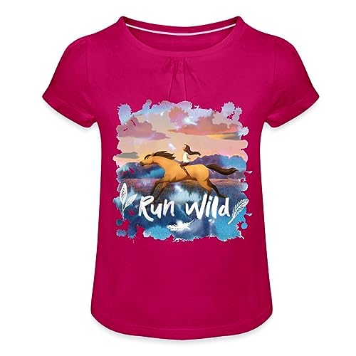 Spreadshirt Spirit Und Lucky Run Wild Mädchen T-Shirt mit Raffungen, 4 Jahre, Fuchsia von Spreadshirt