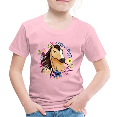 Spreadshirt Spirit Wildhengst Wildpferd Blumen Kinder Premium T-Shirt, 134/140 (8 Jahre), Hellrosa von Spreadshirt