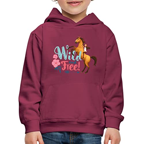 Spreadshirt Spirit Zusammen Mit Lucky Wild and Free Kinder Premium Hoodie, 122/128 (7-8 Jahre), Bordeaux von Spreadshirt