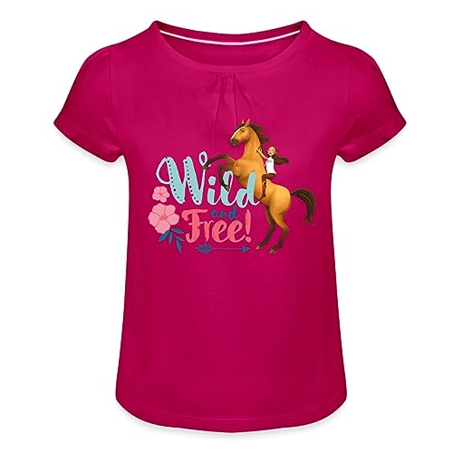 Spreadshirt Spirit Zusammen Mit Lucky Wild and Free Mädchen T-Shirt mit Raffungen, 4 Jahre, Fuchsia von Spreadshirt