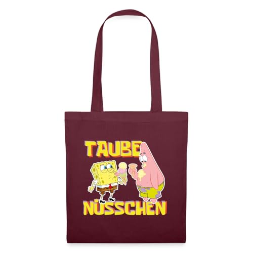 Spreadshirt SpongeBob Schwammkopf Taube Nüsschen Patrick Eis Stoffbeutel, One size, Burgunderrot von Spreadshirt