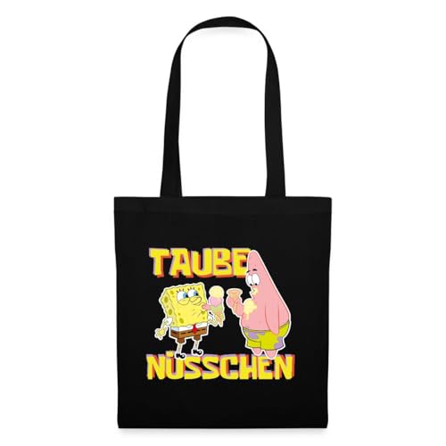 Spreadshirt SpongeBob Schwammkopf Taube Nüsschen Patrick Eis Stoffbeutel, One size, Schwarz von Spreadshirt