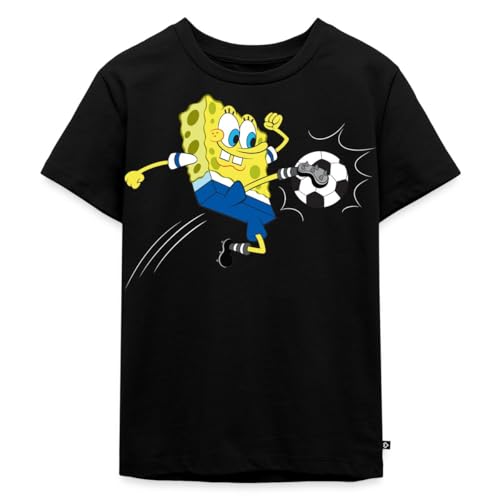 Spreadshirt Spongebob Schwammkopf Kickt Einen Fußball Kinder Premium T-Shirt, 122/128 (6 Jahre), Schwarz von Spreadshirt