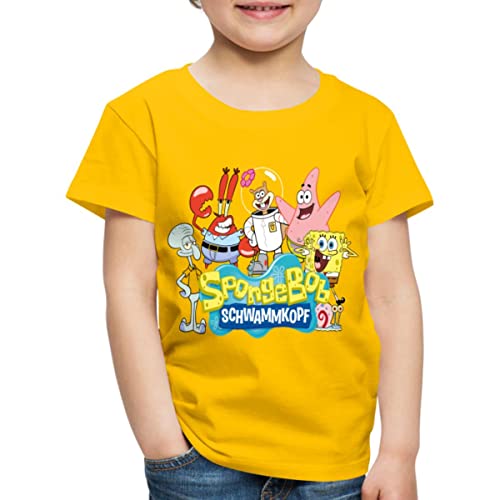 Spreadshirt Spongebob Schwammkopf Logo Patrick Thaddäus Krabs Kinder Premium T-Shirt, 134/140 (8 Jahre), Sonnengelb von Spreadshirt