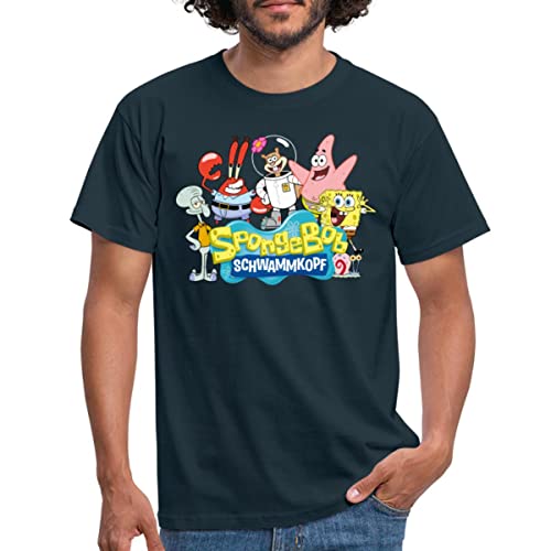 Spreadshirt Spongebob Schwammkopf Logo Patrick Thaddäus Krabs Männer T-Shirt, 3XL, Navy von Spreadshirt