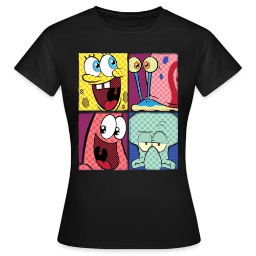 Spreadshirt Spongebob Schwammkopf Patrick Gary Thaddäus Frauen T-Shirt, XL, Schwarz von Spreadshirt