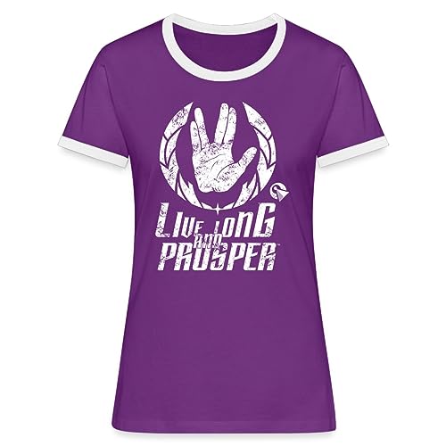 Spreadshirt Star Trek Discovery LLAP Vulkanier Frauen Kontrast T-Shirt, M, Lila/Weiß von Spreadshirt