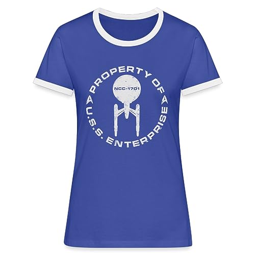 Spreadshirt Star Trek Discovery Property of USS Enterprise Frauen Kontrast T-Shirt, M, Blau/Weiß von Spreadshirt