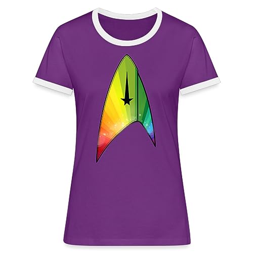 Spreadshirt Star Trek Discovery Sternenflotte Delta Gay Pride Frauen Kontrast T-Shirt, L, Lila/Weiß von Spreadshirt