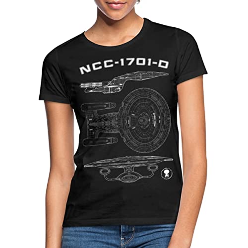 Spreadshirt Star Trek The Next Generation NCC-1701-D Bauplan Frauen T-Shirt, XL, Schwarz von Spreadshirt