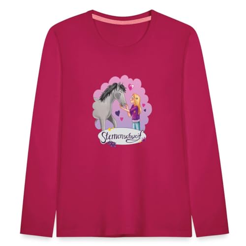 Spreadshirt Sternenschweif Laura Mit Pferd Kinder Premium Langarmshirt, 122/128 (6 Jahre), Dunkles Pink von Spreadshirt