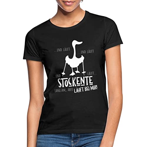 Spreadshirt Stockente Läuft Bei Mir Spruch Nordic Walking Frauen T-Shirt, S, Schwarz von Spreadshirt