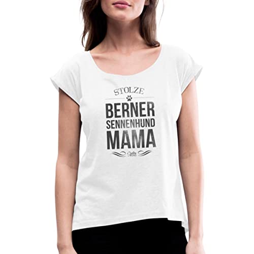 Spreadshirt Stolze Berner Sennenhund Mama Hund Frauen T-Shirt mit gerollten Ärmeln, S, weiß von Spreadshirt