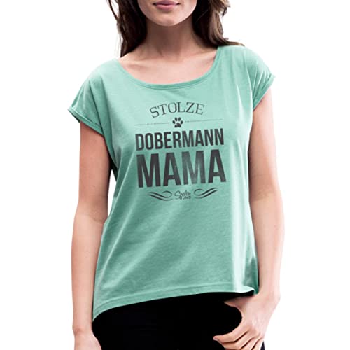 Spreadshirt Stolze Dobermann Mama Frauen T-Shirt mit gerollten Ärmeln, L, Minze meliert von Spreadshirt