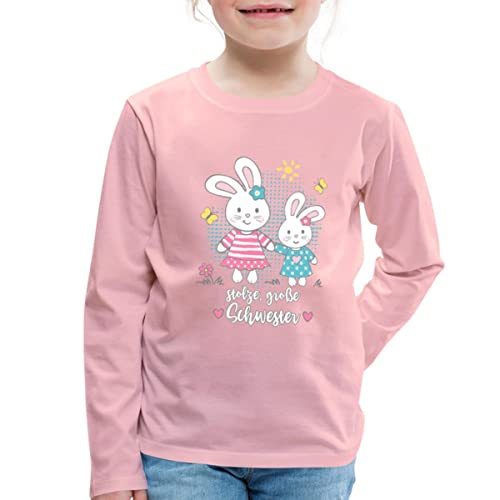 Spreadshirt Stolze Große Schwester Hase Geschenk Geschenkidee Kinder Premium Langarmshirt, 110/116 (4 Jahre), Hellrosa von Spreadshirt