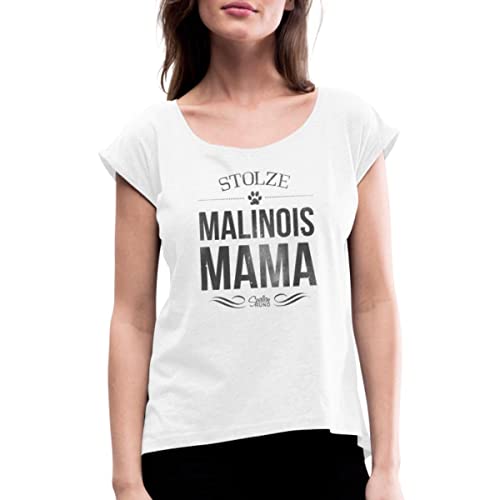 Spreadshirt Stolze Malinois Mama Hund Frauchen Frauen T-Shirt mit gerollten Ärmeln, M, weiß von Spreadshirt