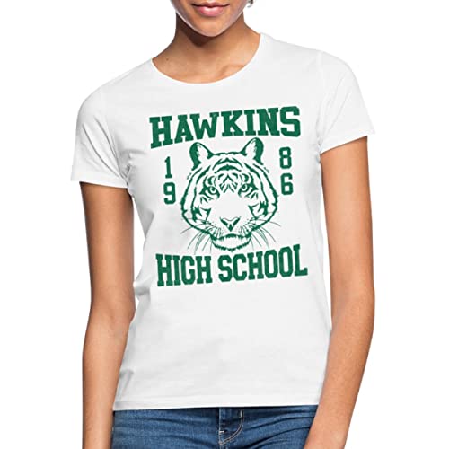 Spreadshirt Stranger Things Hawkins High School Logo 1986 Frauen T-Shirt, S, weiß von Spreadshirt