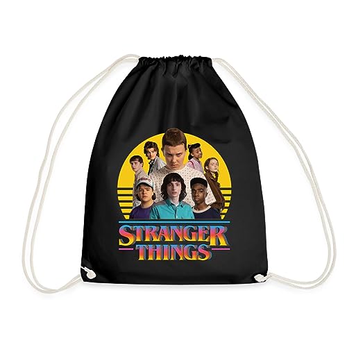 Spreadshirt Stranger Things Logo Mit Charakteren Turnbeutel, One size, Schwarz von Spreadshirt