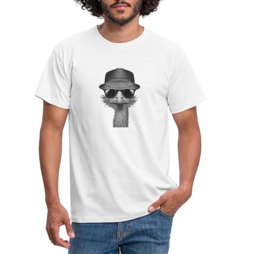 Spreadshirt Strauß Mit Sonnenbrille Und Hut Witzig Männer T-Shirt, 3XL, Weiß von Spreadshirt