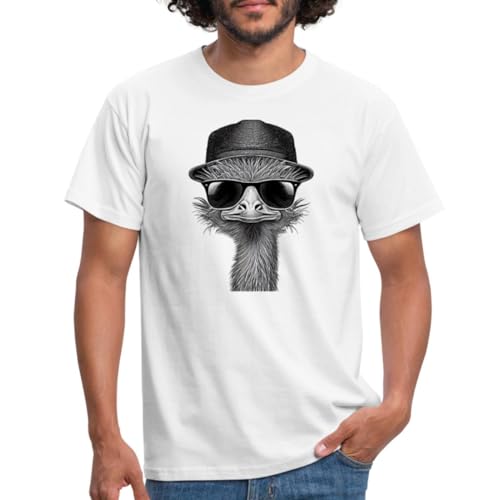 Spreadshirt Strauß Mit Sonnenbrille Und Hut Witzig Männer T-Shirt, L, weiß von Spreadshirt